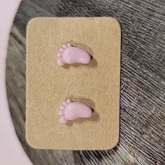 Hand Crafted Jewelry - Tiny Baby Feet Stud Earrings, ceramic